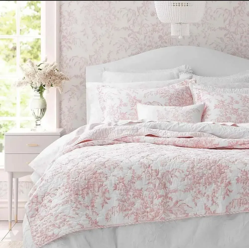 Laura Ashley Bedford Pink Floral Cotton Reversible Quilt